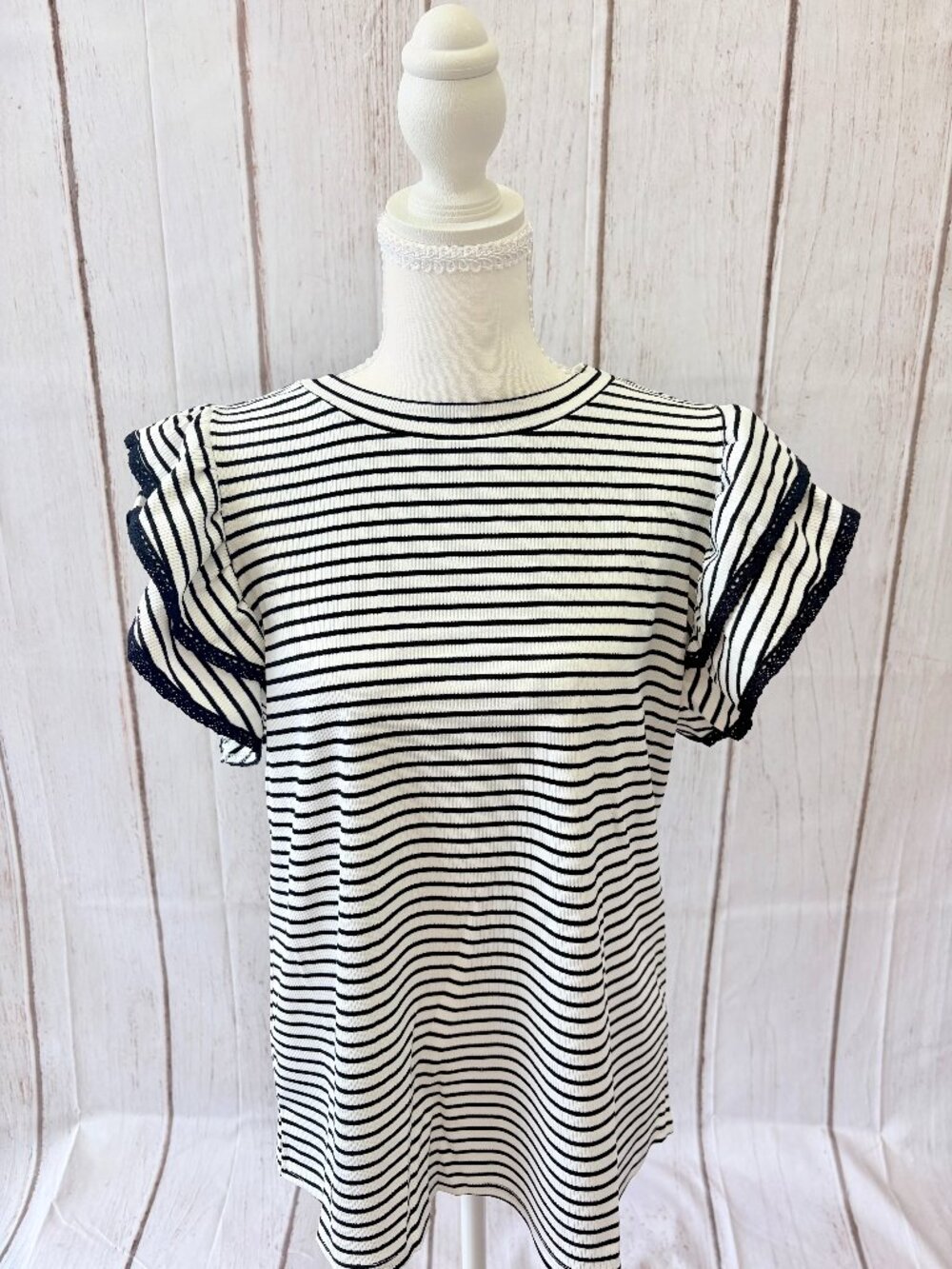 Black/White Ruffle Striped Top